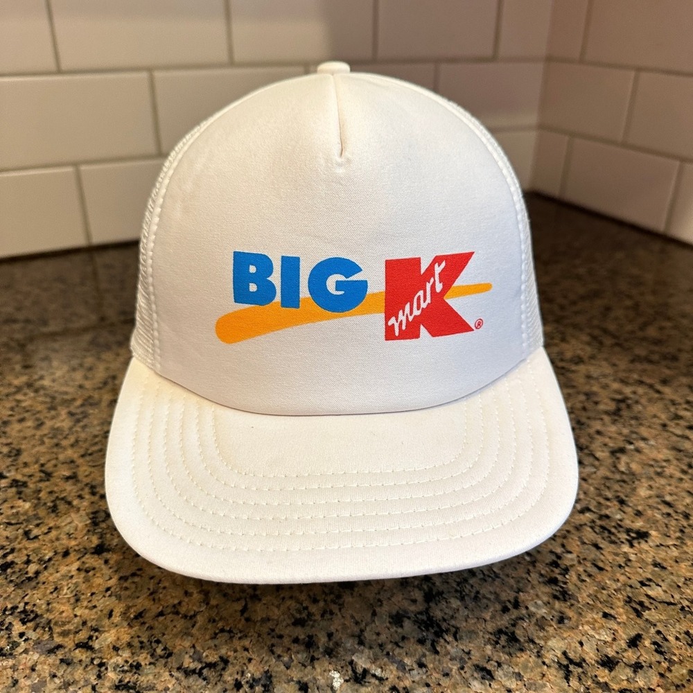 Vtg‎ 90s Big Kmart Trucker Hat Men's Adjustable Snapback White Mesh Logo Cap